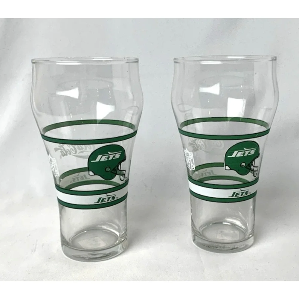 New York Jets NFL Drinking Glass Coca Cola Set of 2